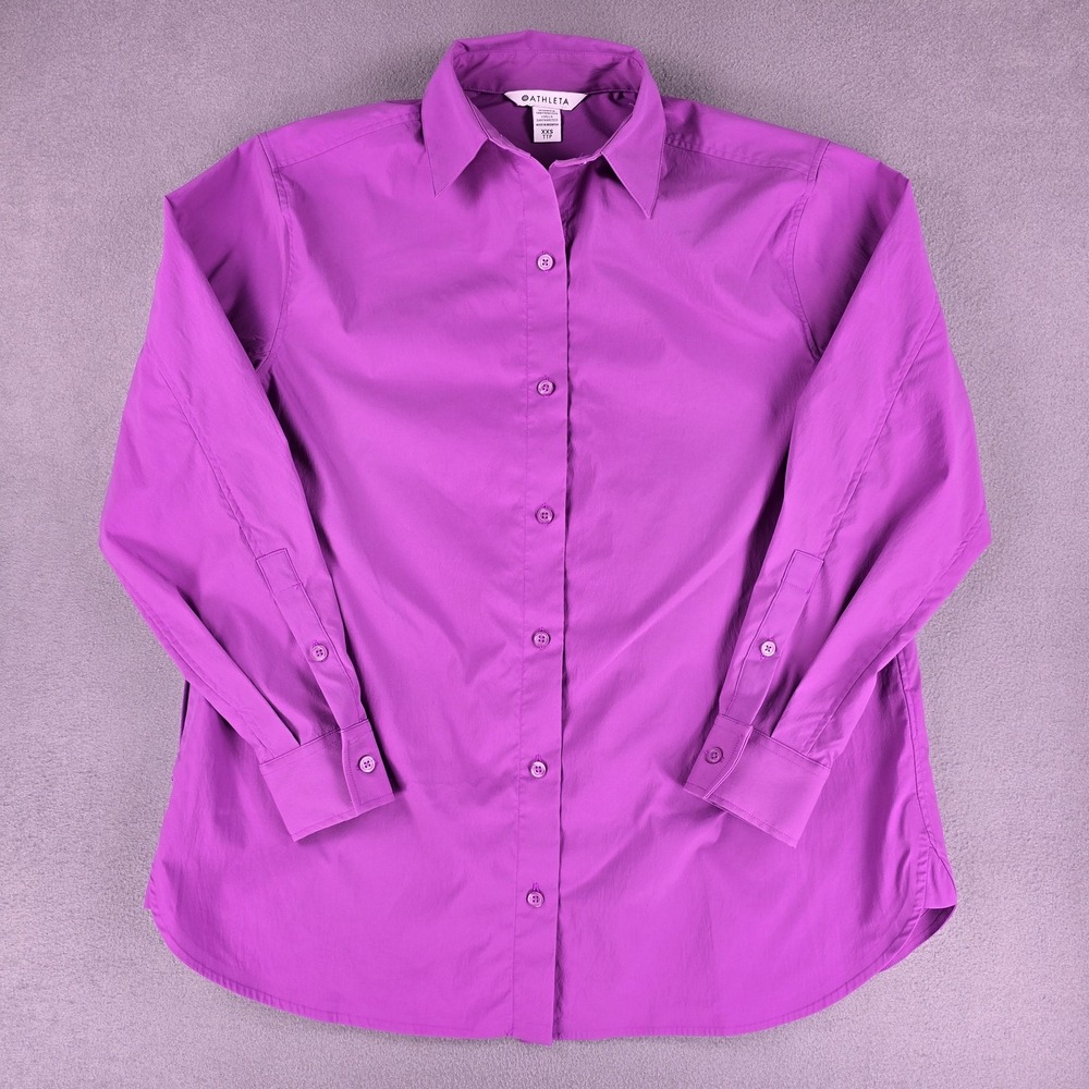 Athleta Poplin Shirt Womens XXS Long Sleeve Button Up‎ Oversize Pocket FA22